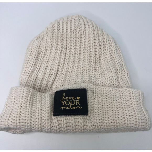 LOVE YOUR MELON Cream Cotton Knit Winter Slouch Cuffed Hat Beanie - Picture 1 of 3